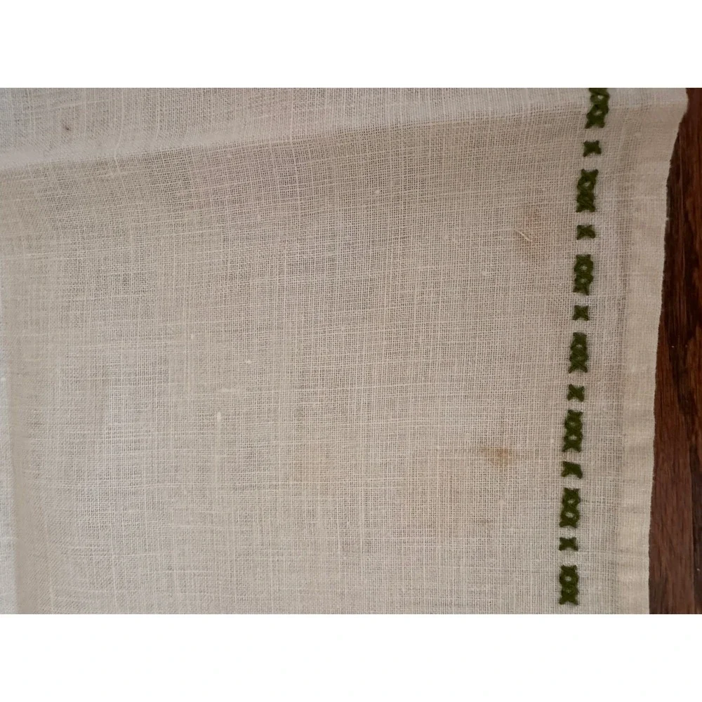 Vintage Hand Embroidered Tea Cloth Cross Stitch Floral Border Off White Square
